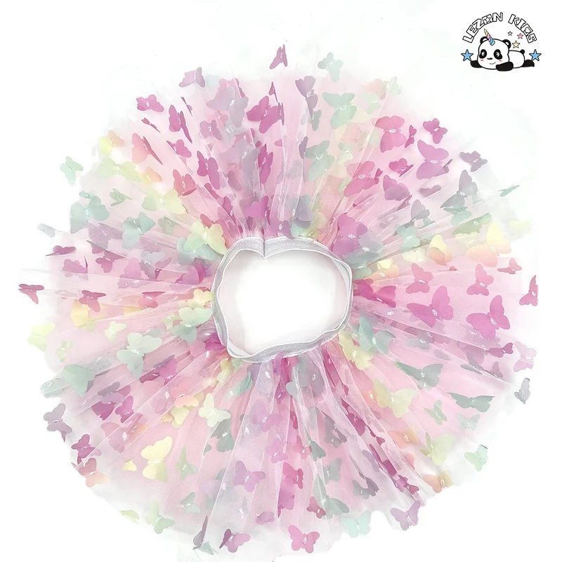 LEZONKIDS - Saia de Criança Meia Saia TUTU Arco-íris Gradual Emborrachada Borboleta Pregueada Saia Versátil para Meninas